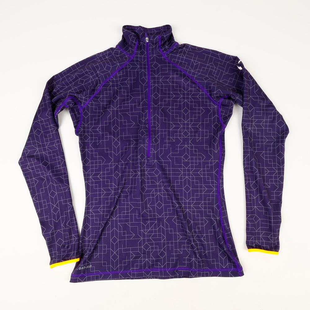 Nike Pro Womens Medium Hyperwarm Half Zip Pullover Dri-Fit Geometric Purple